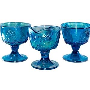 VTG Harvest Blue Carnival Glass 3 Piece Set